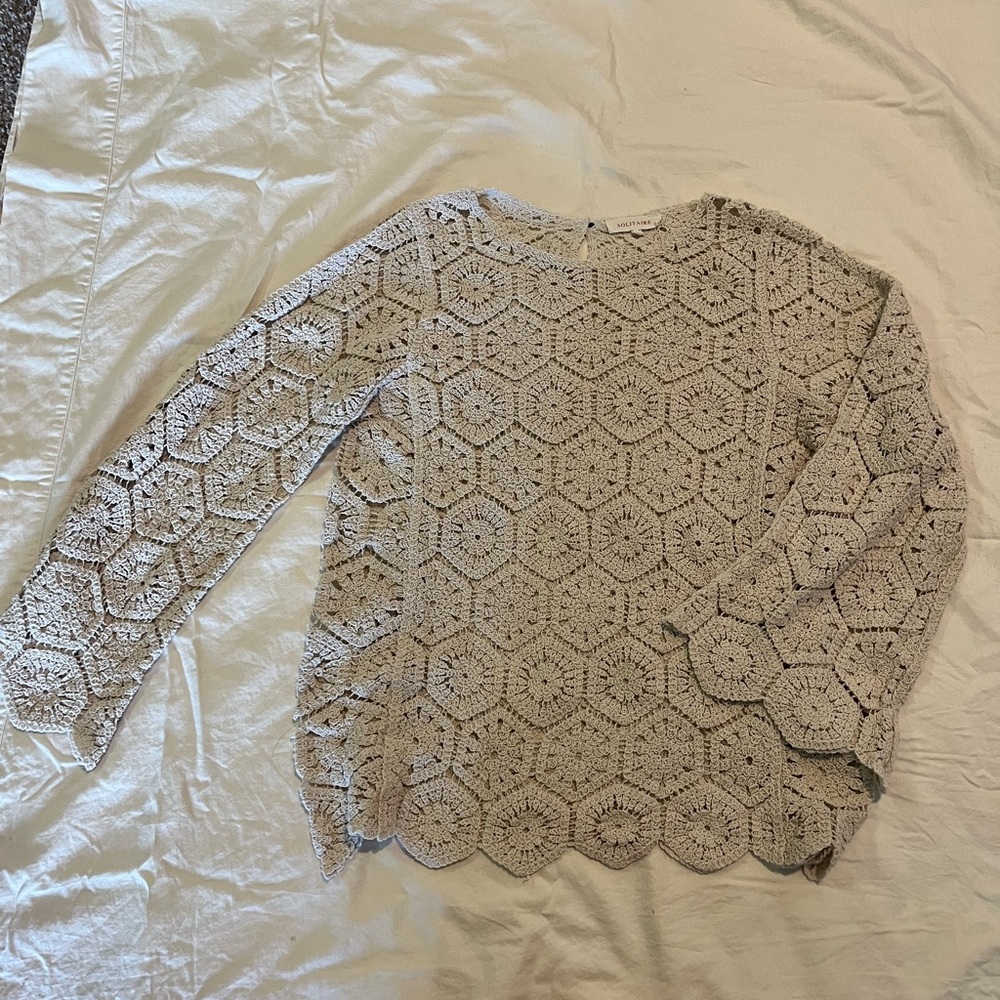 Beige Crochet Long Sleeve Top